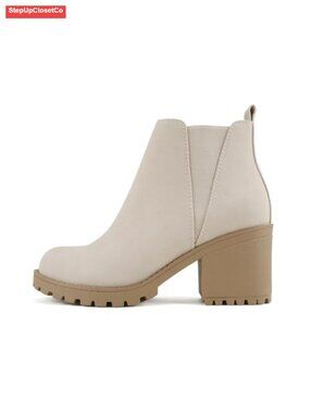 Mid Heel Block Heel Ankle Bootie with Double Elastic Gore